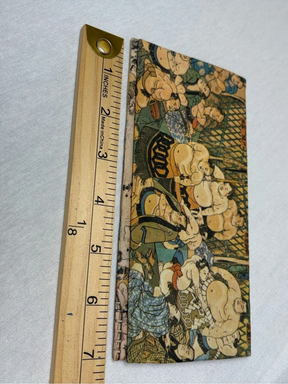 Handmade Japanese Sumo Wrestler Ukiyo-e Checkbook Cover Wallet Fabric Art
